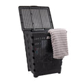 Mind Reader 61L Foldable Laundry Hamper, Clothes Basket, Lid, Wicker Design, Plastic, 18''L x 14.5''W x 21.25''H, Black