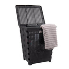 Mind Reader 61L Foldable Laundry Hamper, Clothes Basket, Lid, Wicker Design, Plastic, 18''L x 14.5''W x 21.25''H, Black