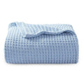 Bedsure 100% Cotton Large Throw Blanket For Couch - Waffle Weave Blue Throw Blanket For Bed, Lightweight And Soft Fall Throw Bla