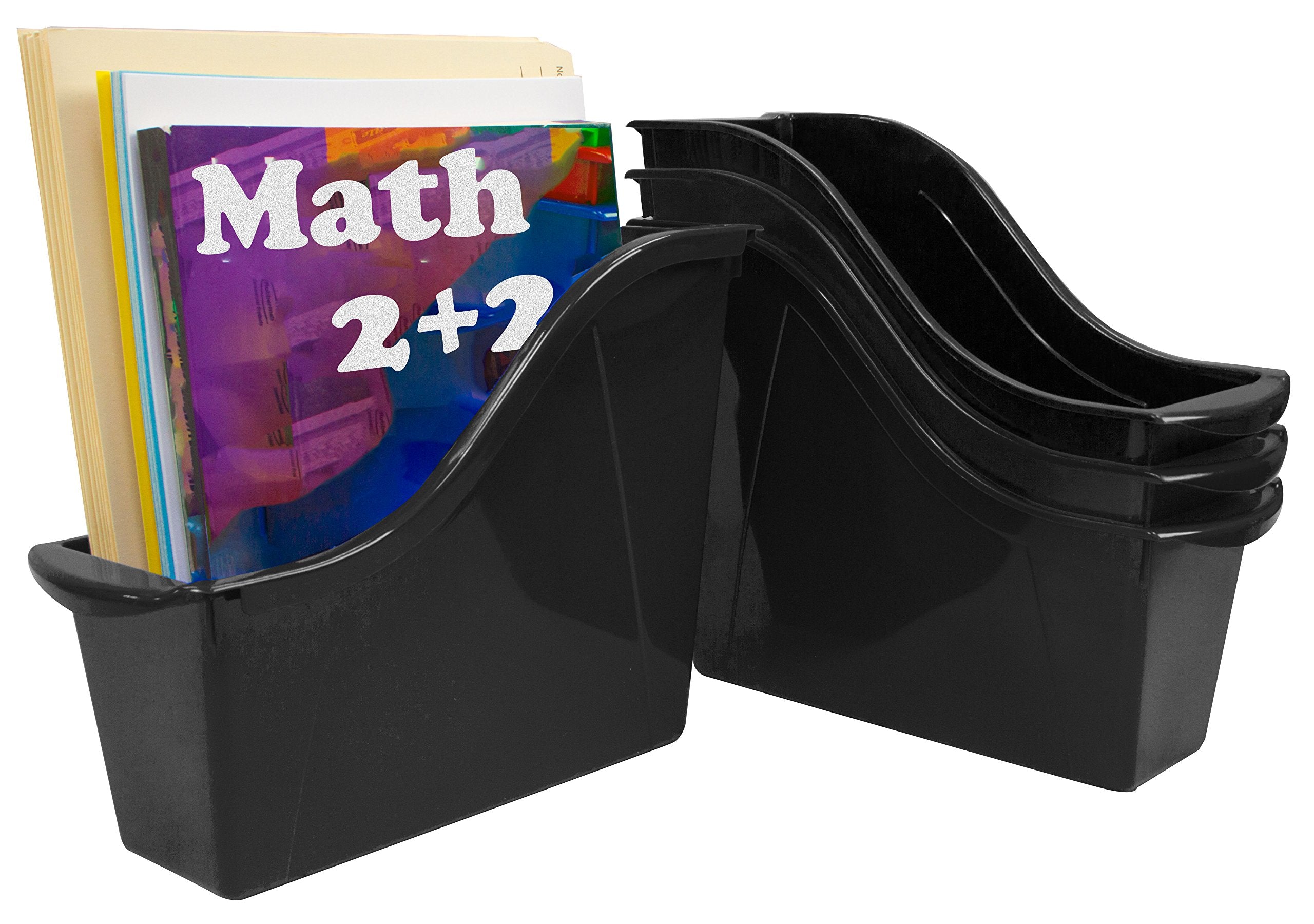 Storex Small Book Bin - Interlocking Plastic Organizer For Home, Office And Classroom, Black, 6-Pack (70123C06C)