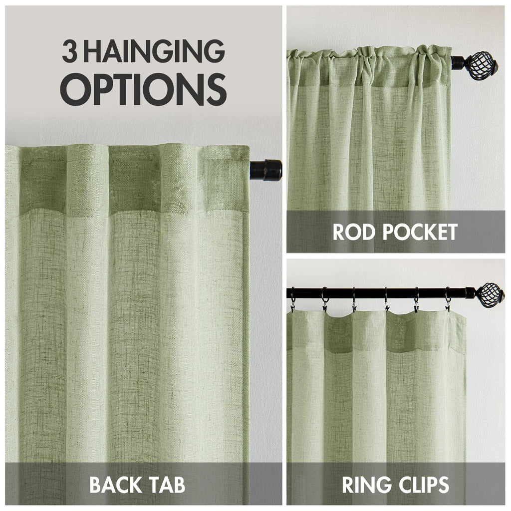 Miulee Sage Green Linen Curtains 84 Inch Length For Bedroom Living Room, Soft Thick Linen Textured Window Drapes Semi Sheer Light Filtering Back Tab Rod Pocket Burlap Look, 2 Panels, 37X84 Inches