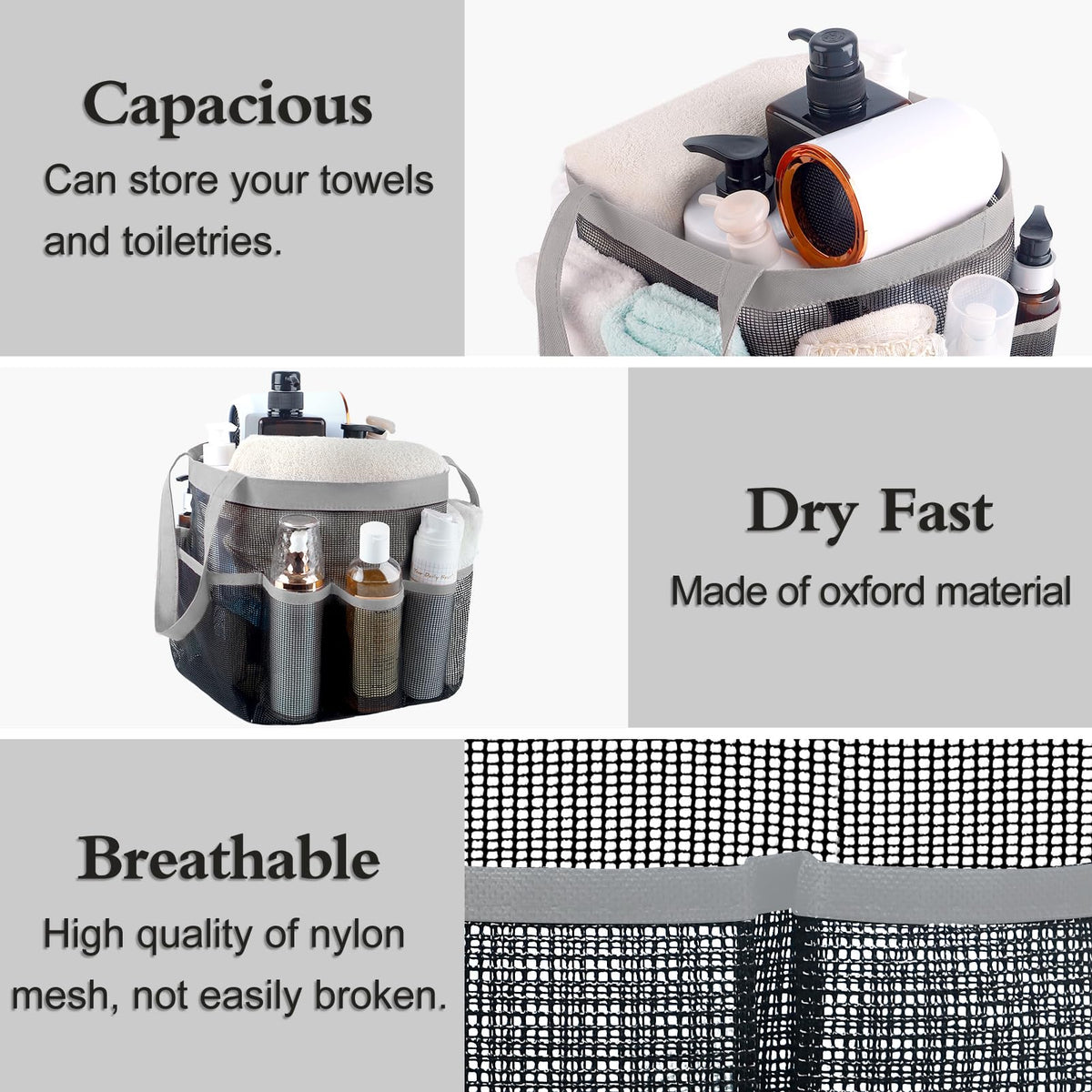 Attmu Mesh Shower Caddy Portable, Quick Dry Hanging Shower Tote Bag For College Dorm Room Essentials, Large Capacity Shower Cadd
