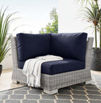 Modway Conway Outdoor Patio Wicker Rattan, Corner Chair, Light Gray Navy