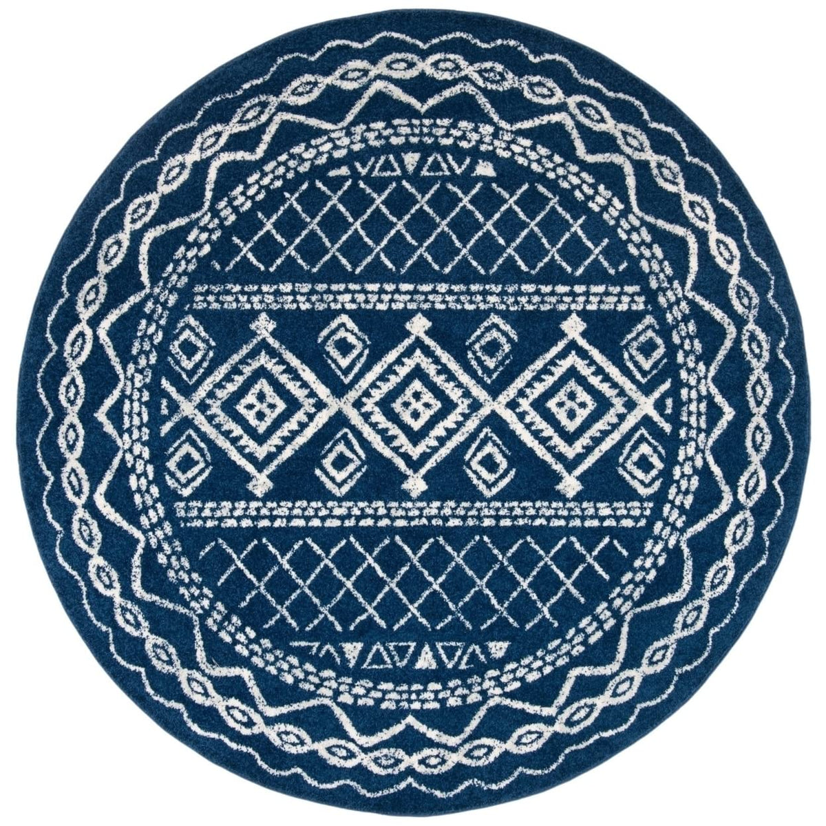 SAFAVIEH Tulum Collection 5 Round Navy/Ivory TUL268N Moroccan Boho Distressed Non-Shedding Dining Room Entryway Foyer Living Ro