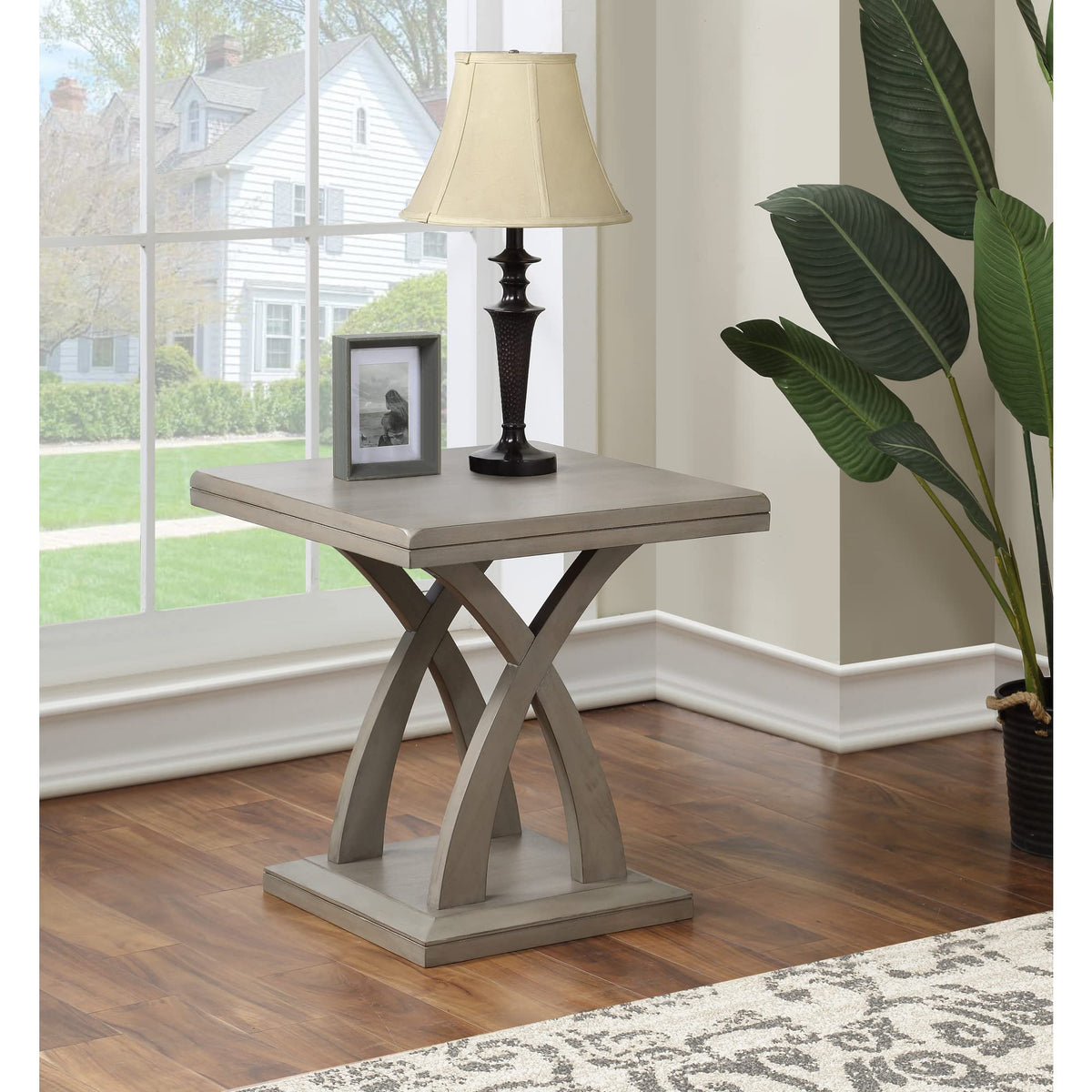 Steve Silver Jocelyn Decorative Base and Double Edge Top, Constructed from Hardwood Solids and Mango Veneers End Table, 24 x 24 x 24, Light Grey