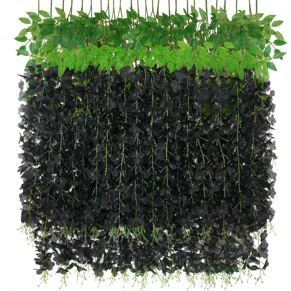 BLEUM CADE 10 Pcs Black Wisteria Hanging Flowers, 3.6Ft/Pcs Fake Wisteria Flowers, Artificial Hanging Wisteria Garland for Weddi