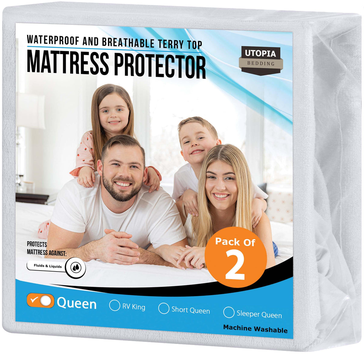 Utopia Bedding Waterproof Mattress Protector Queen Size 2 Pack, 200 Gsm Breathable Terry Mattress Cover, Fitted Style With Stret
