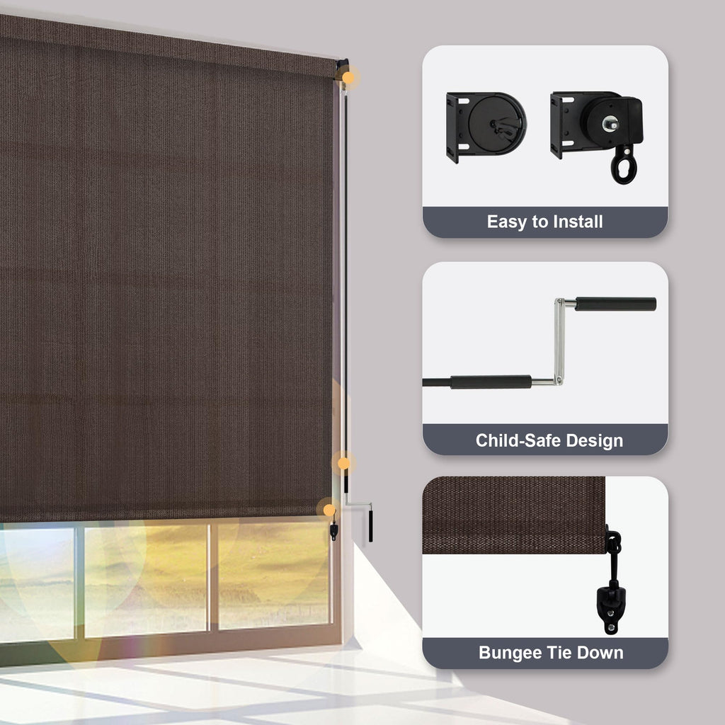 Vicllax Outdoor Roller Shade, Patio Cordless Blinds Roll Up Shade 4X6Ft, Chocolate