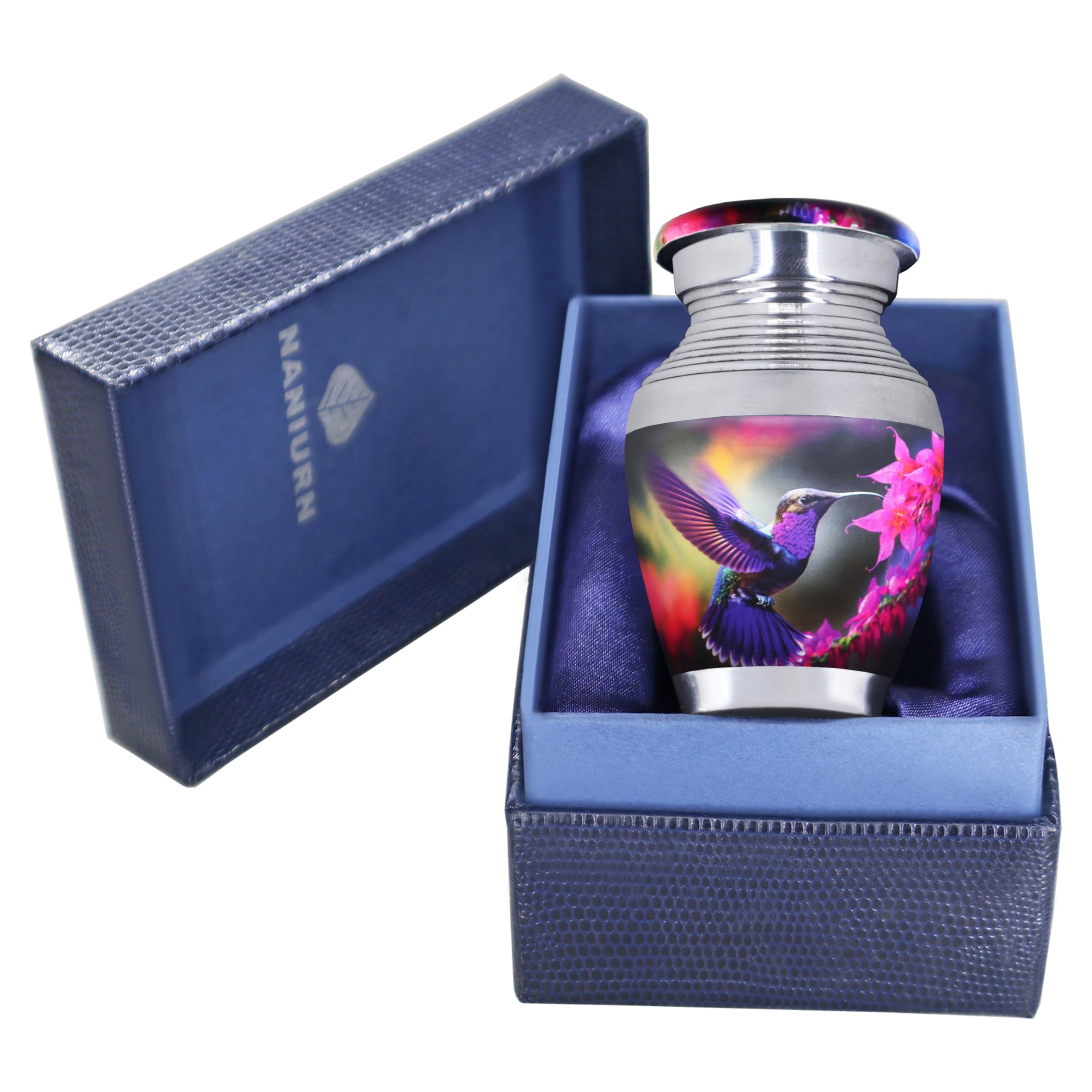 NANIURN Keepsake Urns for Human Ashes - Fits a Small Amount of Cremated Remains, Suitable for Female & Male - Purple Hummingbird