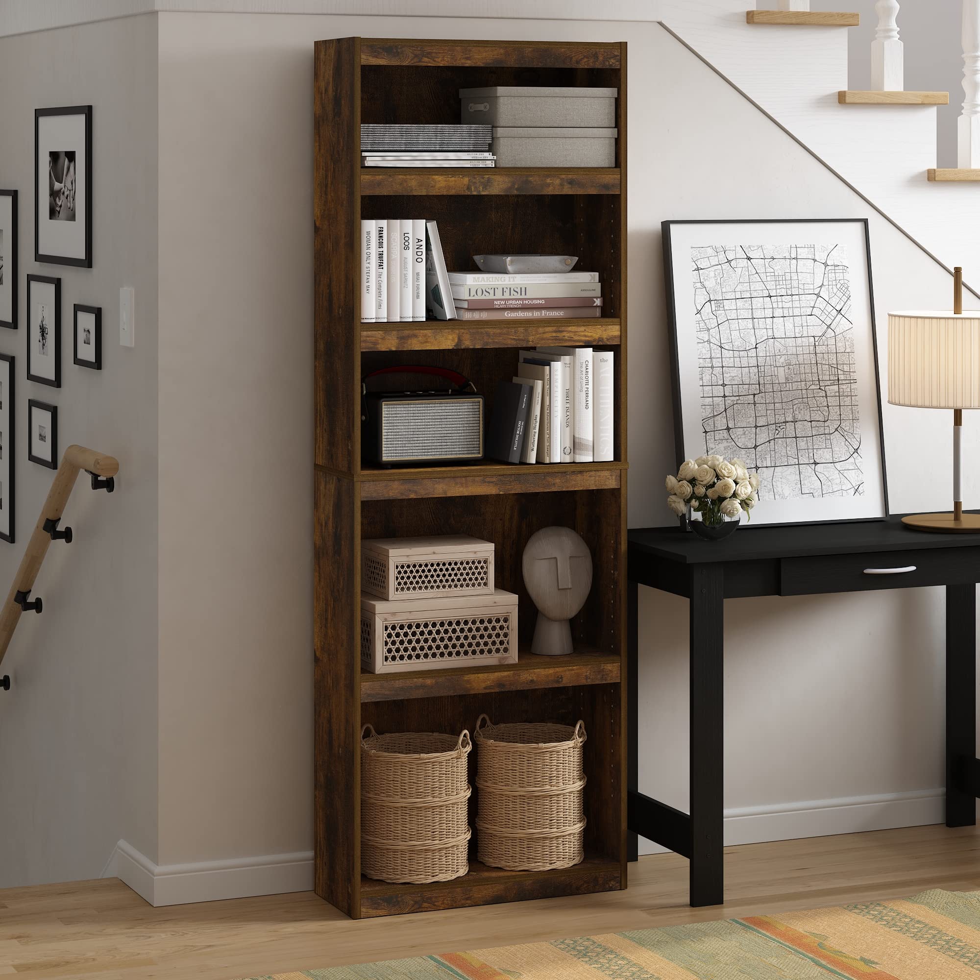 Furinno Jaya Enhanced Home 5-Tier Shelf Bookcase, Amber Pine