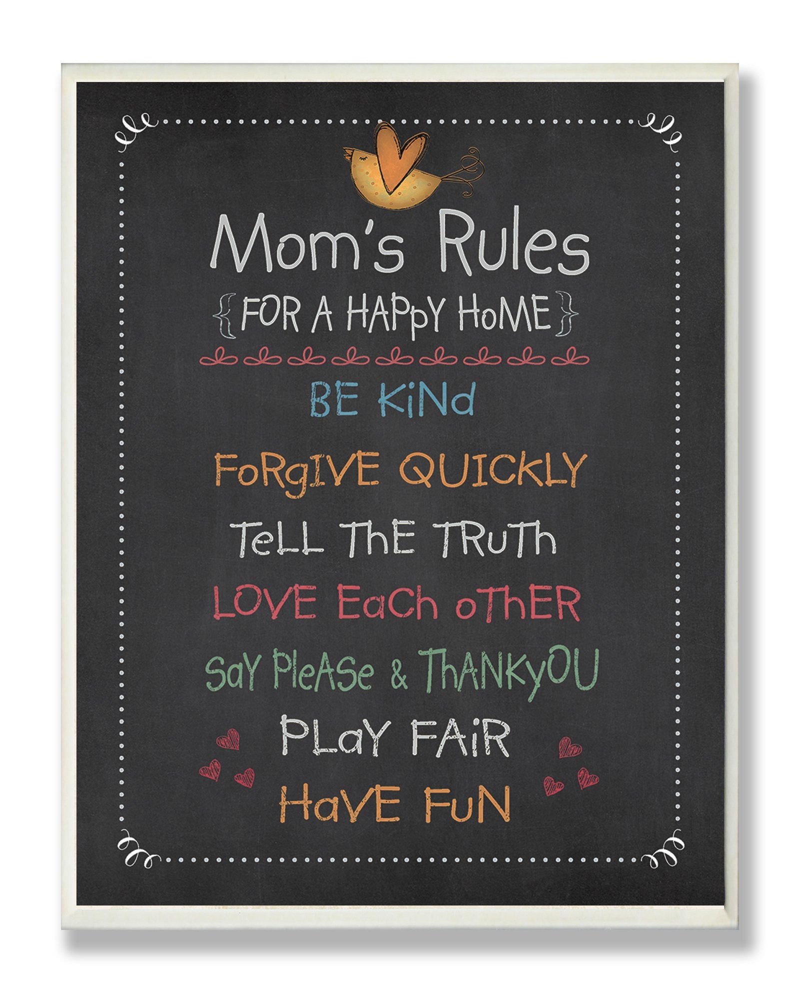 Stupell Home D  cor Mom's Rules Chalkboard Typography Wall Plaque, 10 x 0.5 x 15, Proudly Made in USA