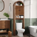 Arched Over the Toilet Storage Cabinet with Fluted Wood Doors, Walnut