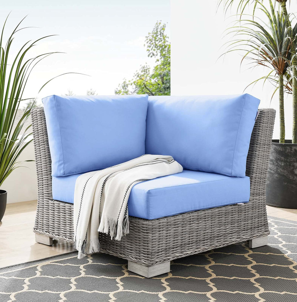 Modway Conway Outdoor Patio Wicker Rattan, Corner Chair, Light Gray Light Blue