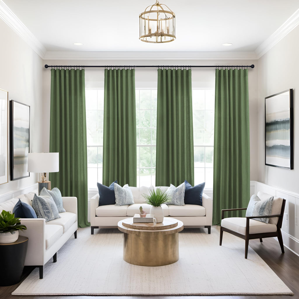 Extra Long Olive Green Linen Curtains 108 Inches Long For Large Window 2 Panels Modern Elegant Pretty Drapes Light Filtering Sheer Emerald Loden Green Curtains For Living Room Dining Bedroom 9 Ft Tall