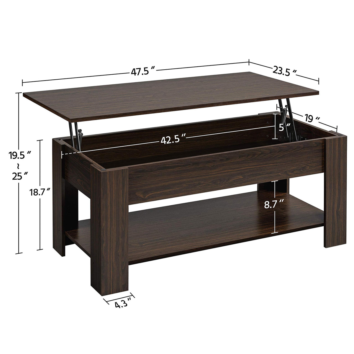 Yaheetech Lift Top Coffee Table With Hidden Compartment And Storage Shelf, Rising Tabletop Dining Table For Living Room Reception Room, 47.5In L, Espresso