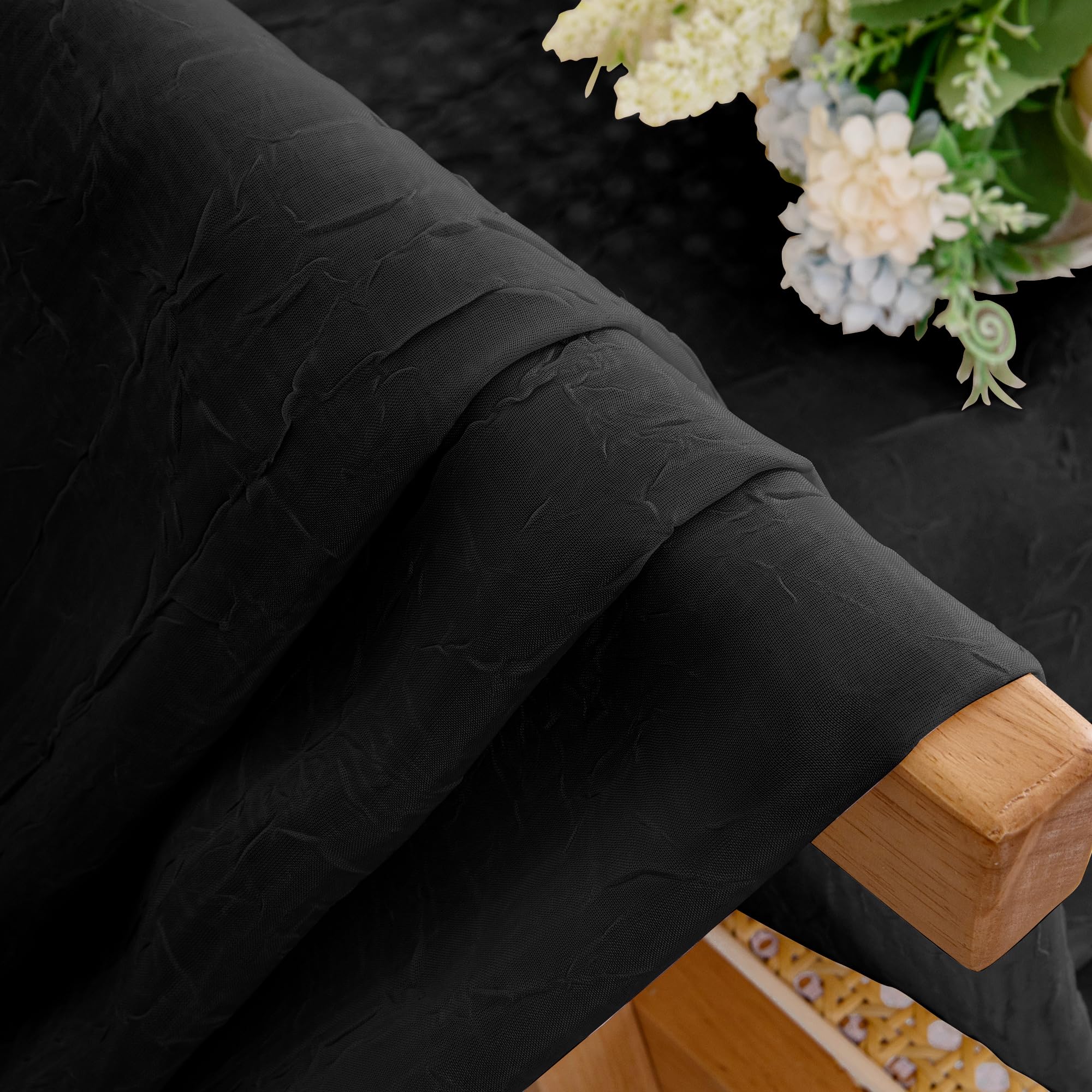 Chyhomenyc Crushed Sheer Black Curtains 72 Inch Length 2 Panels, Light Filtering Solid Crinkle Voile French Door Curtian For Bed