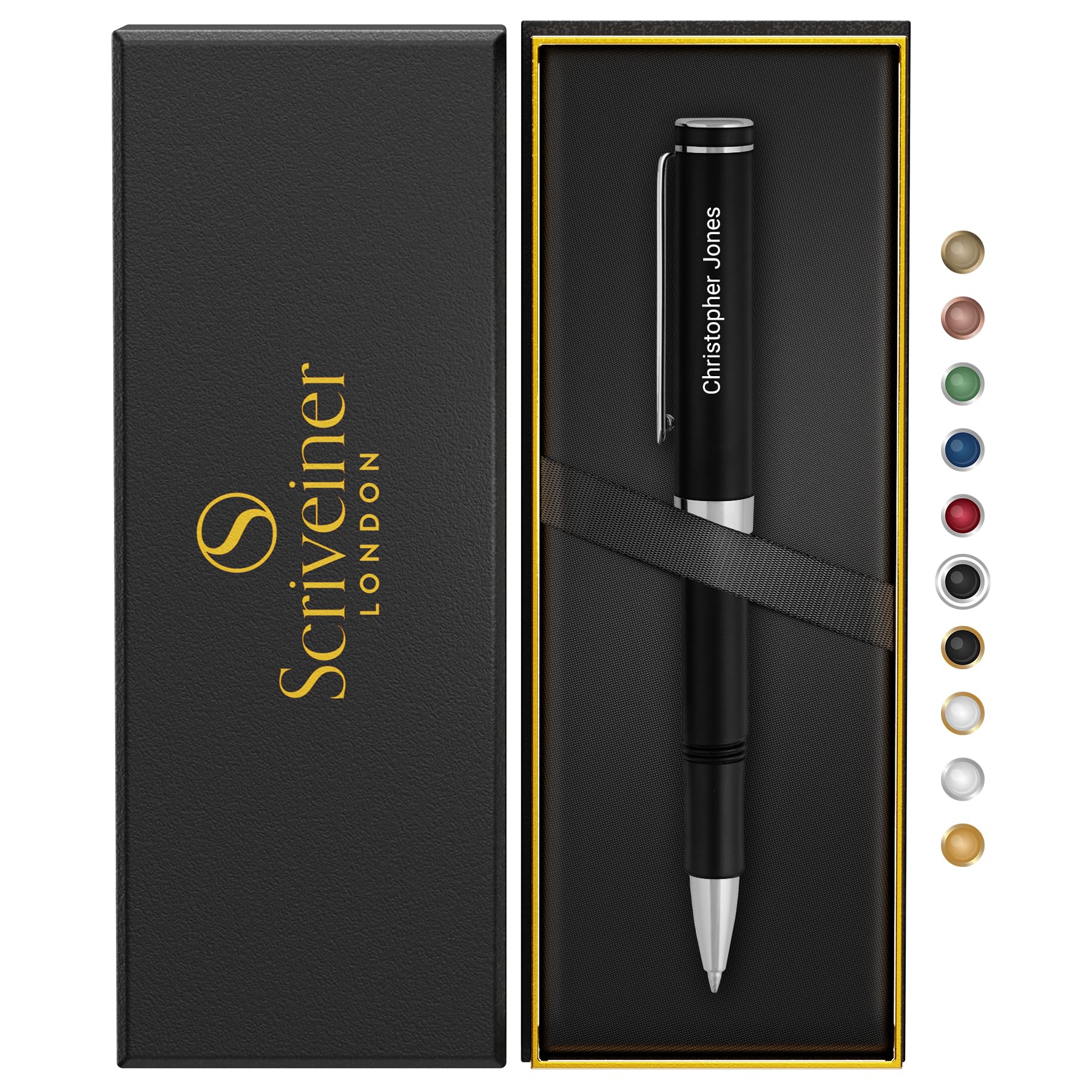 Scriveiner Personalized Black Rollerball Edc Pen, Stunning Pocket Pen With Chrome Finish, Cool Writing Pen, Best Pen Gift, Best