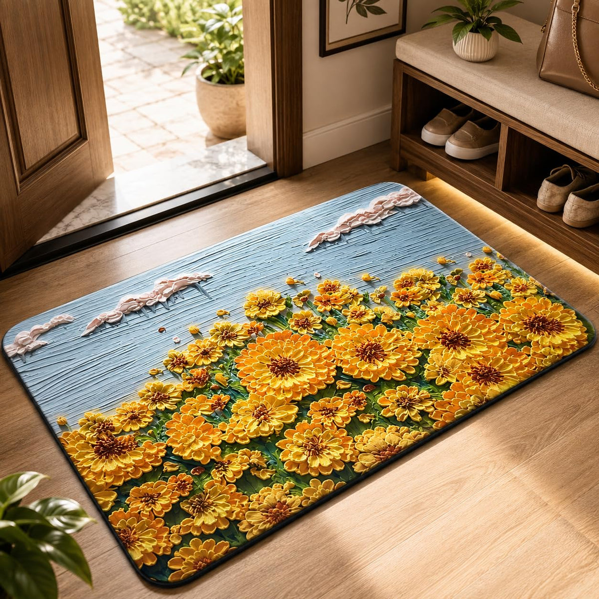 VERVENIX 3D Bathroom Mat  QuickDry Super Absorbent Thin Floor Mat with AntiSlip Rubber Backing | Washable WaterAbsorbing Doo