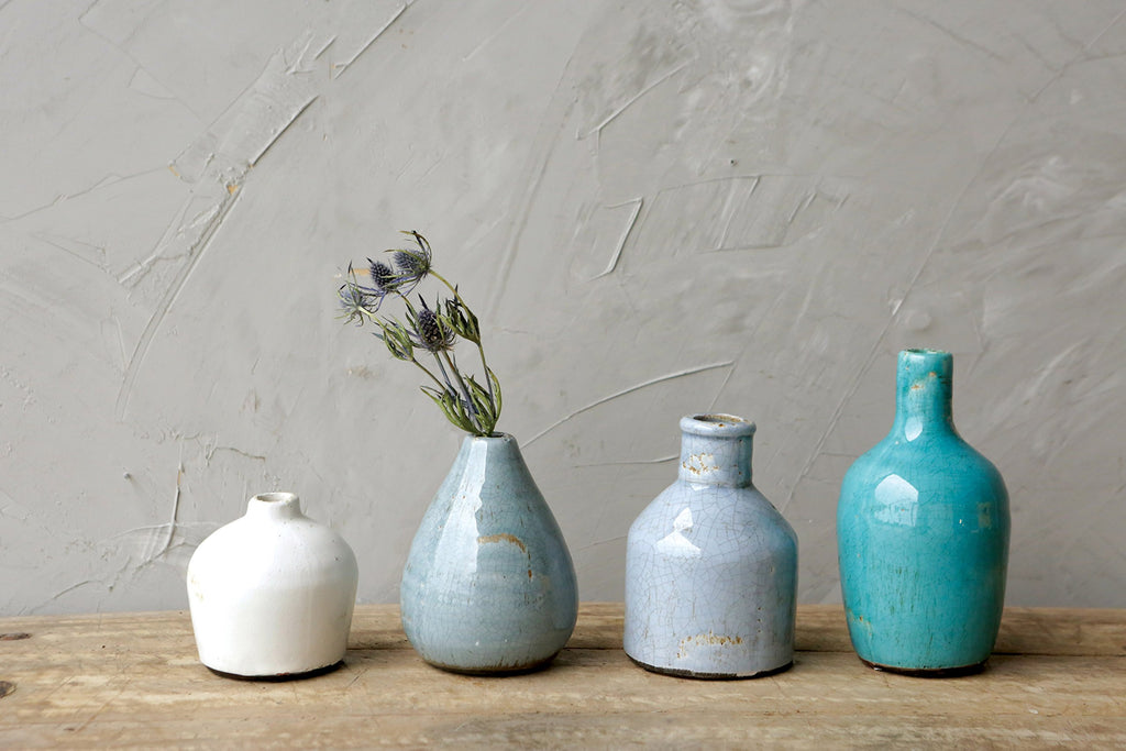 Creative Co-Op Blue & Ivory Terracotta Vases (Set Of 4 Sizes)