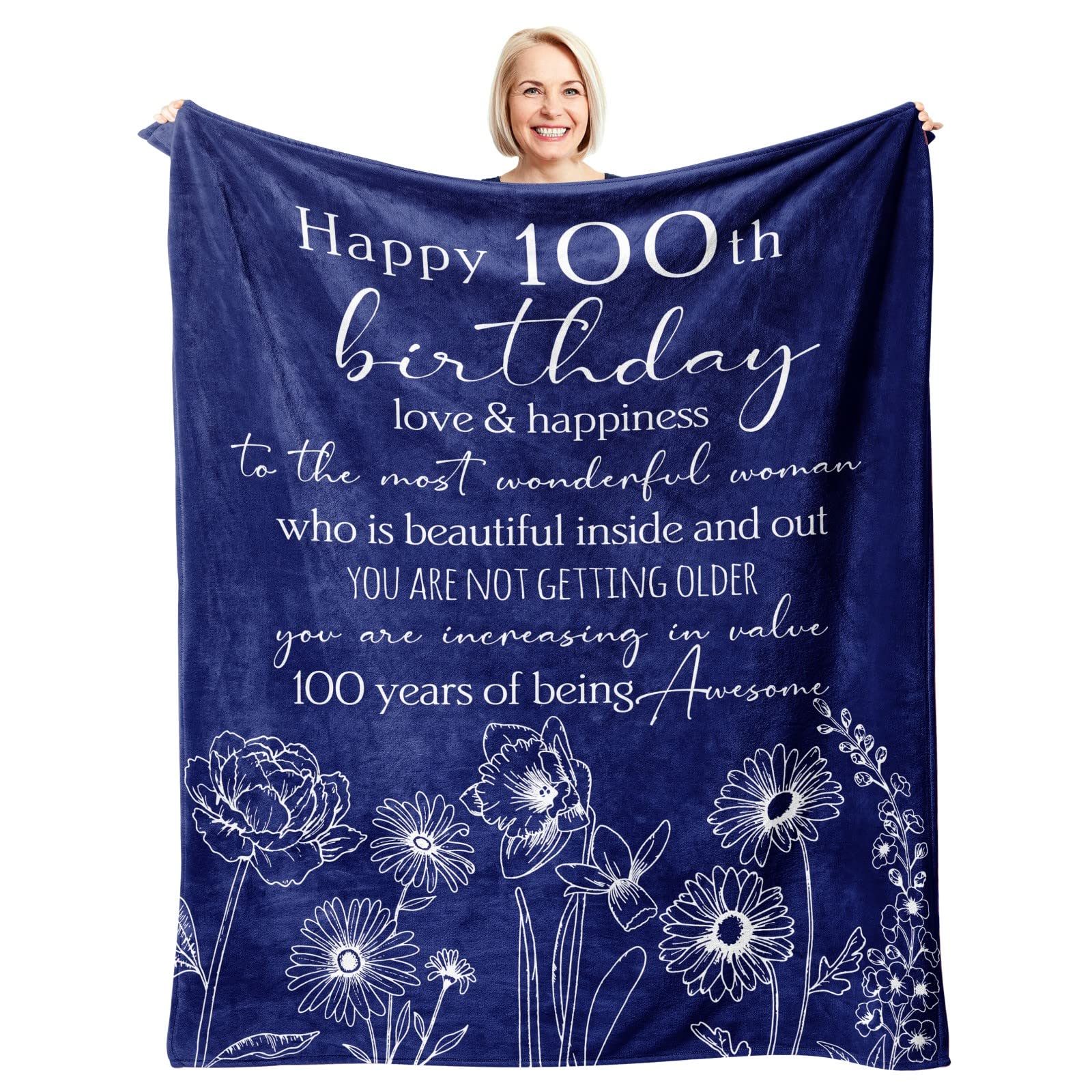 Xutapy 100Th Birthday Gifts For Women, 100Th Birthday Decorations Blanket 60'X50', Best Gifts For 100 Year Old Woman, Happy 19