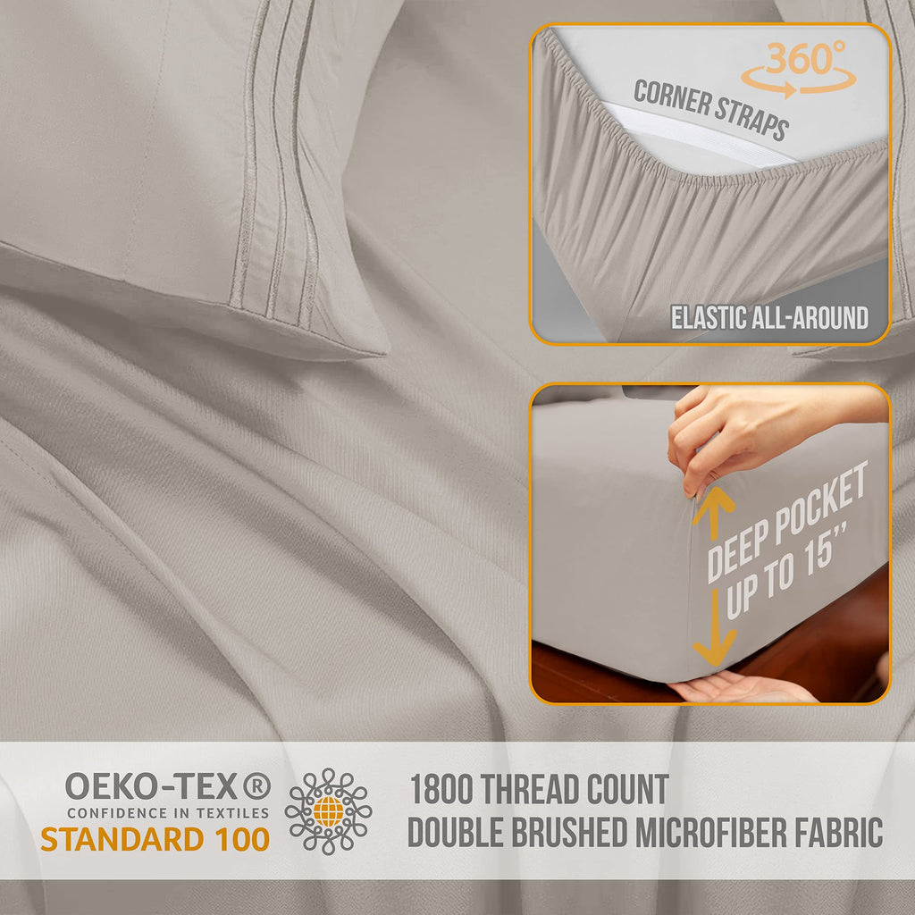 Abeero Home California King Sheet Sets - Luxury Hotel Bed Sheets - Soft Cooling Sheets With Elastic Corner Straps - Deep Pocket