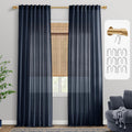 PANELSBURG Navy Blue Curtains 84 Inch Length 2 Panels Set,Back Tab Hooks Belt Boho Farmhouse Light Filtering Semi Sheer Linen Ki
