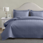 Maple&Stone Quilt Set Oversized King Size, 128''X120'' Lightweight Mineral Blue Bedspread Ultrasonic Chevron Pattern Light Cover
