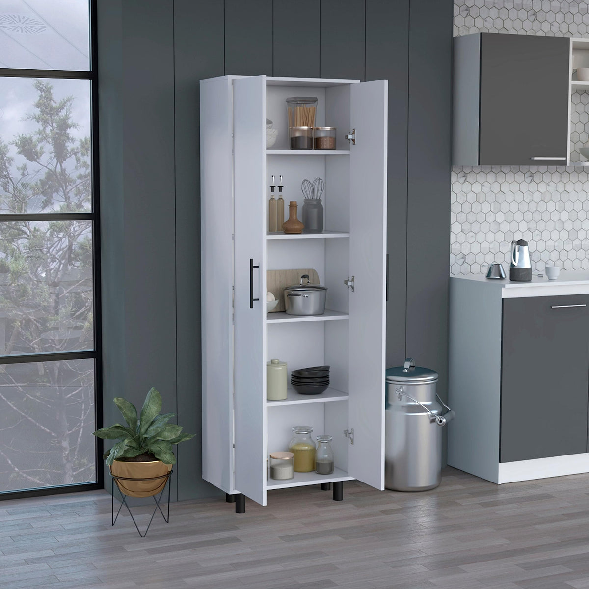 DEPOT E-SHOP Multistorage Cabinet 71" H, 5 Internal Shelves, 2 Doors, White