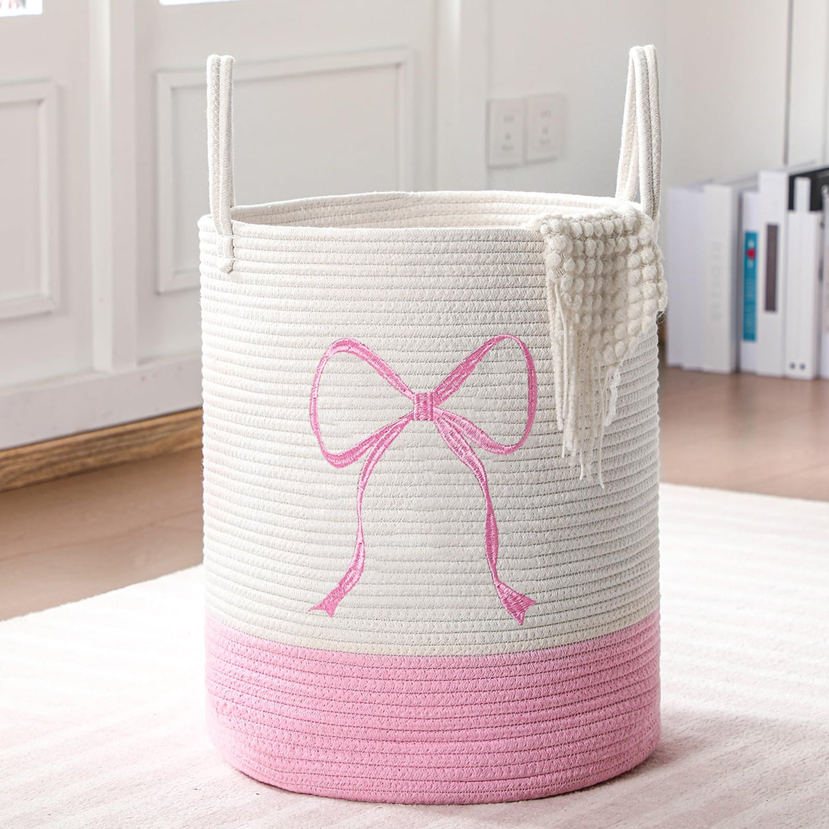 Honeydak Pink Laundry Basket Coquette Bow Hamper 15 x 17.7 Inches
