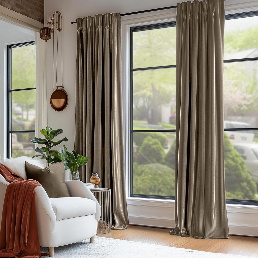 Lazzzy Tan Velvet Curtains Room Darkening Thermal Insulated Curtains 108 Inch Length Soundproof Noise Reducing Drapes For Bedroom Living Privacy Home Decor Rod Pocket, 2 Panels