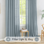 Donren Stone Blue Linen Back Tab Curtains 108 Inches Long Ceiling To Floor For Large Windows - 2 Panels Set Hooks Belt Pinch Pleated Easy Sliding Curtains Semi Privacy Sheer Drapres 52 X 108 Inch