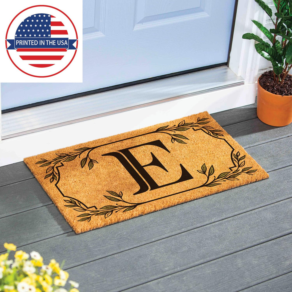 Evergreen Monogram Coir Doormat | Letter E | Front Door Mat For Outdoor Indoor Entrance | 28X16 Inches | Non-Slip Backing Doorwa