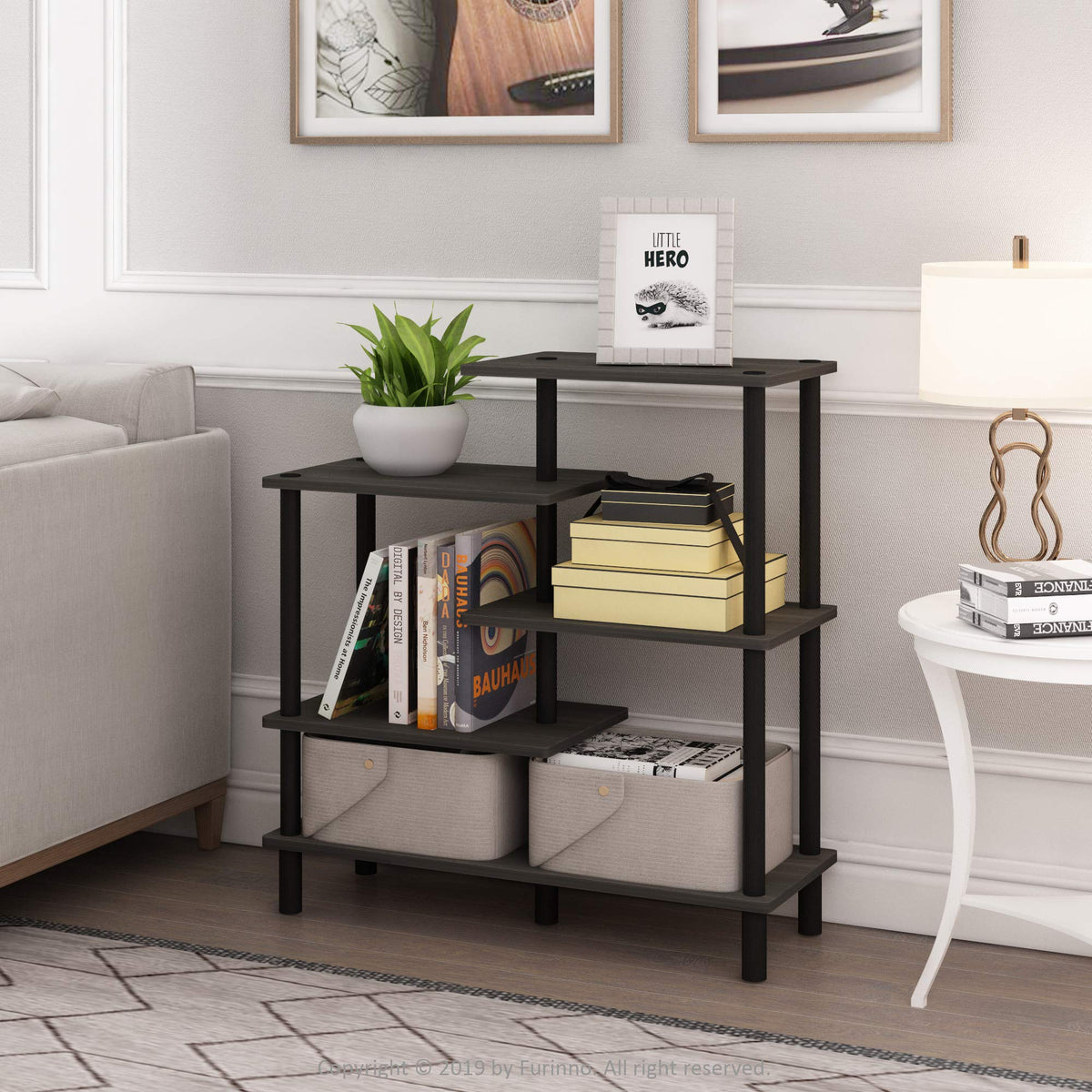 Furinno Turn-N-Tube 5-Tier Accent Display Rack, Espresso/Black