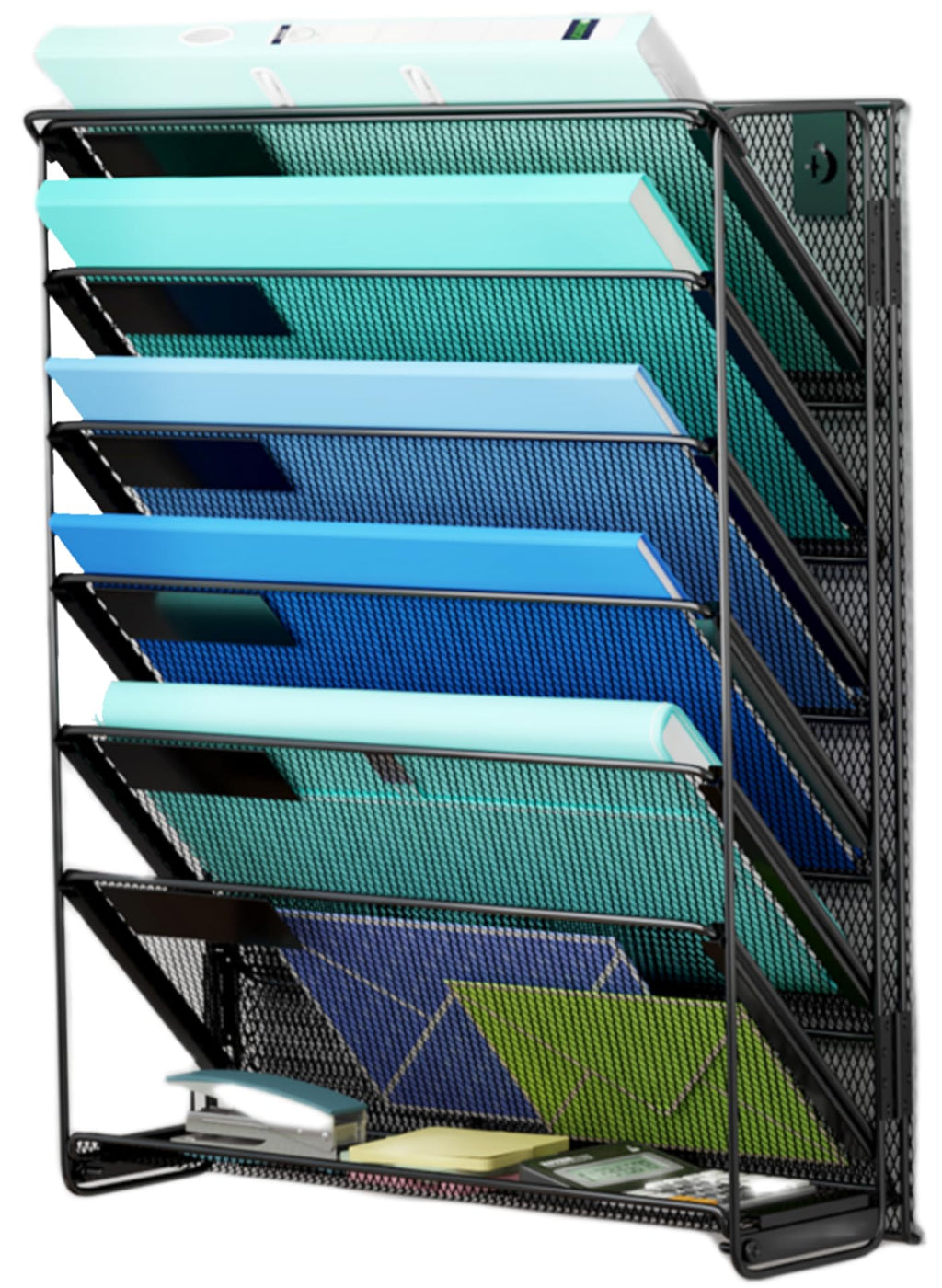 Kuntine.B 7-Tier Hanging File Organizer Vertical Wall File Organizer Wall File Holder, Mesh Magazine Rack Mail Document Organize