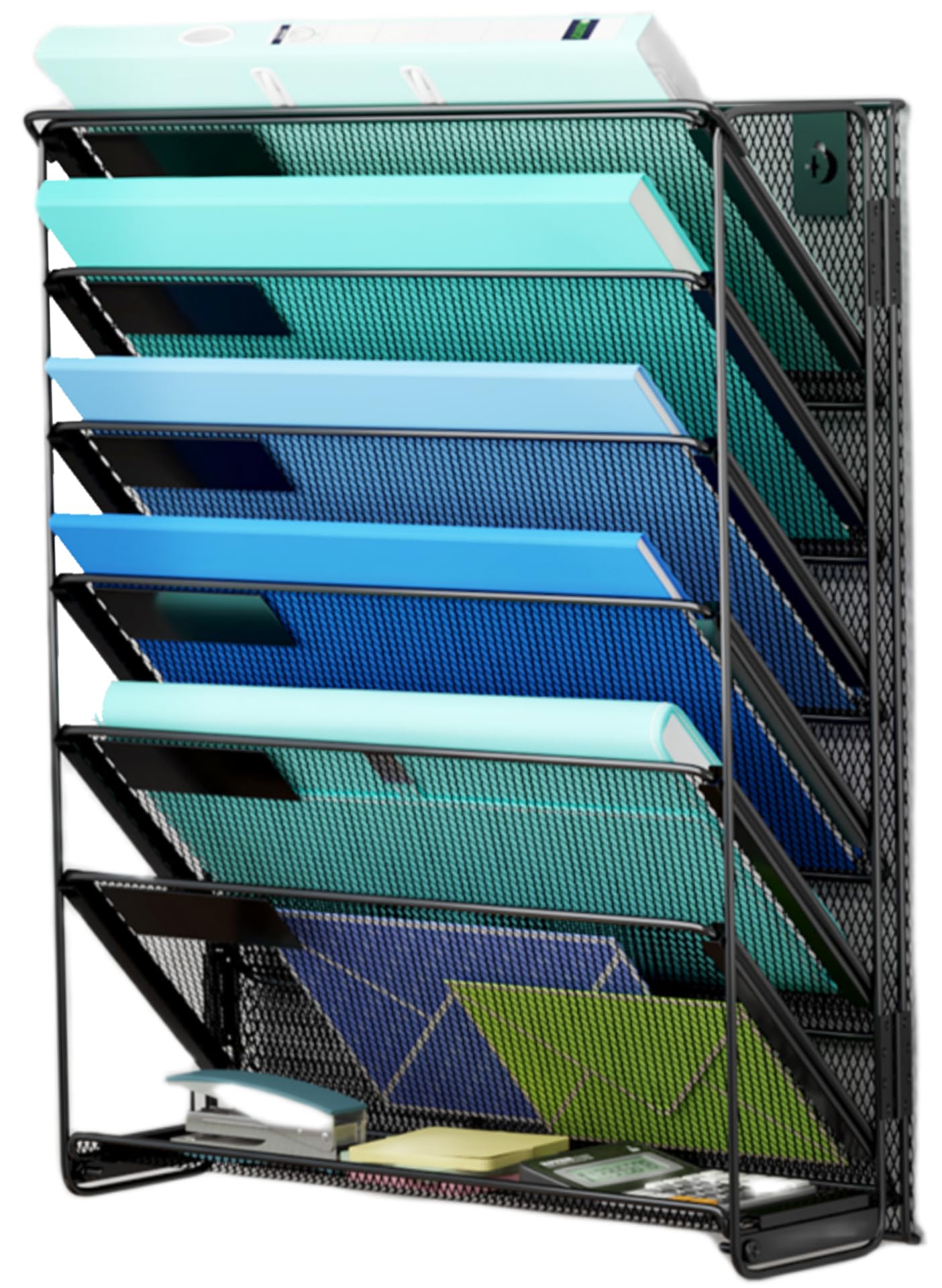 Kuntine.B 7-Tier Hanging File Organizer Vertical Wall File Organizer Wall File Holder, Mesh Magazine Rack Mail Document Organize