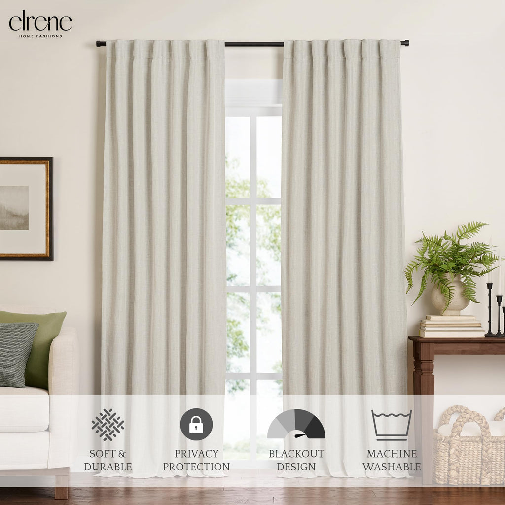 Elrene Home Fashions Harrow Solid Texture Blackout Single Window Curtain Panel, 52''X84'', Natural