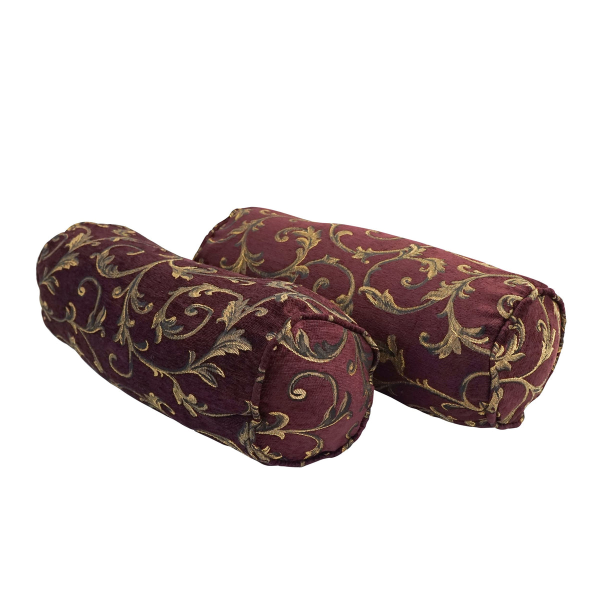 Blazing Needles Corded Jacquard Chenille Bolster Pillow, 20" x 8", Burgundy Vines 2 Count