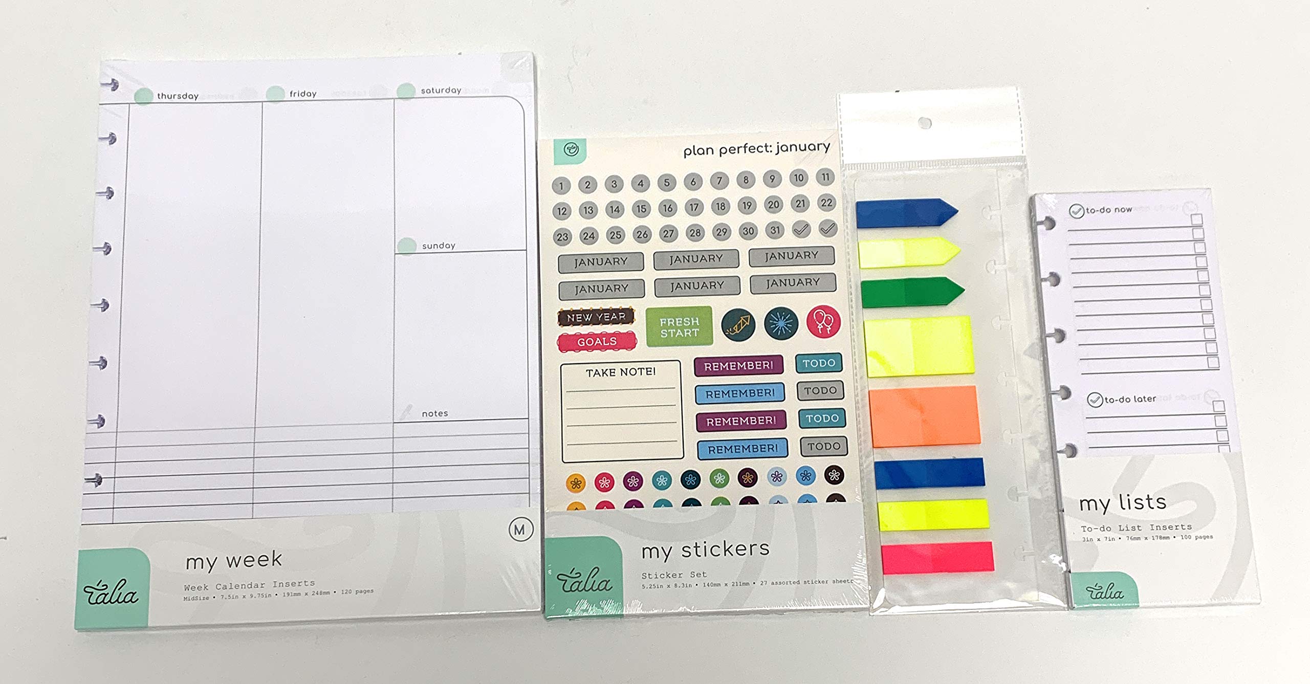 Talia Discbound Notebook Refills (Weekly Undated Org Kit, Midsize (7.5In X 9.75In))