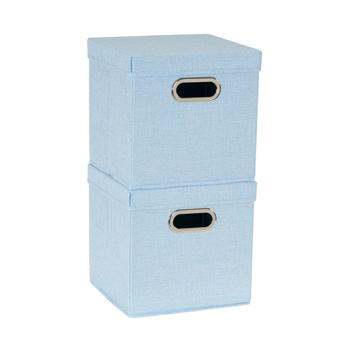 Household Essentials 816-1 Caf   Cube Bin Storage Set with Lids and Handles | 2 Pack, Baby Blue Linen