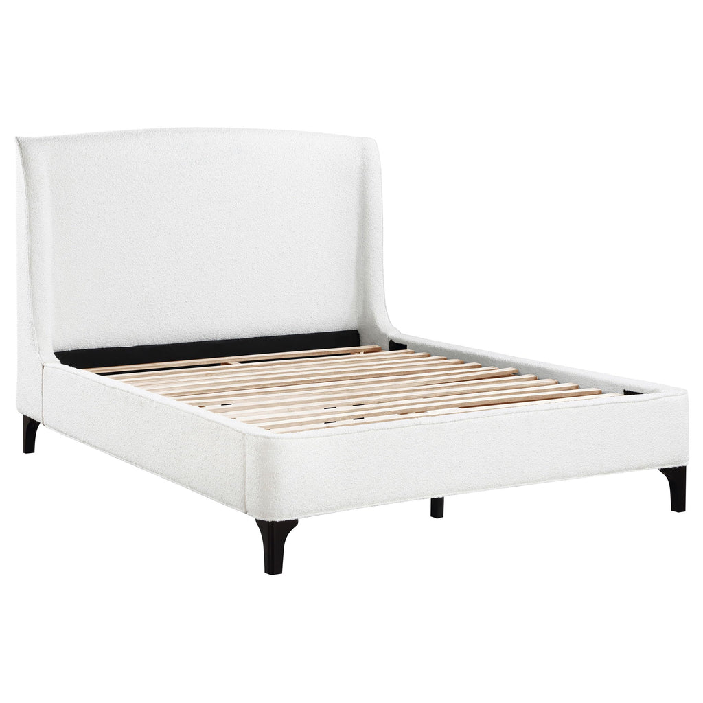 Coaster Home Furnishings Mosby Contemporary Boucle Upholstered Eastern King Size Wingback Bed Frame Platform Bed 54-Inch Headboard Snow 306020Ke