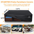 Startwo 2 Years Lifespan Patio Furniture Covers Waterproof, Anti-Uv Tear-Resistant 500D Heavy Duty 7-12 Seats Outdoor Furniture Cover For Sectional Sofa, Patio Table Cover, 110'X84'X28', Black