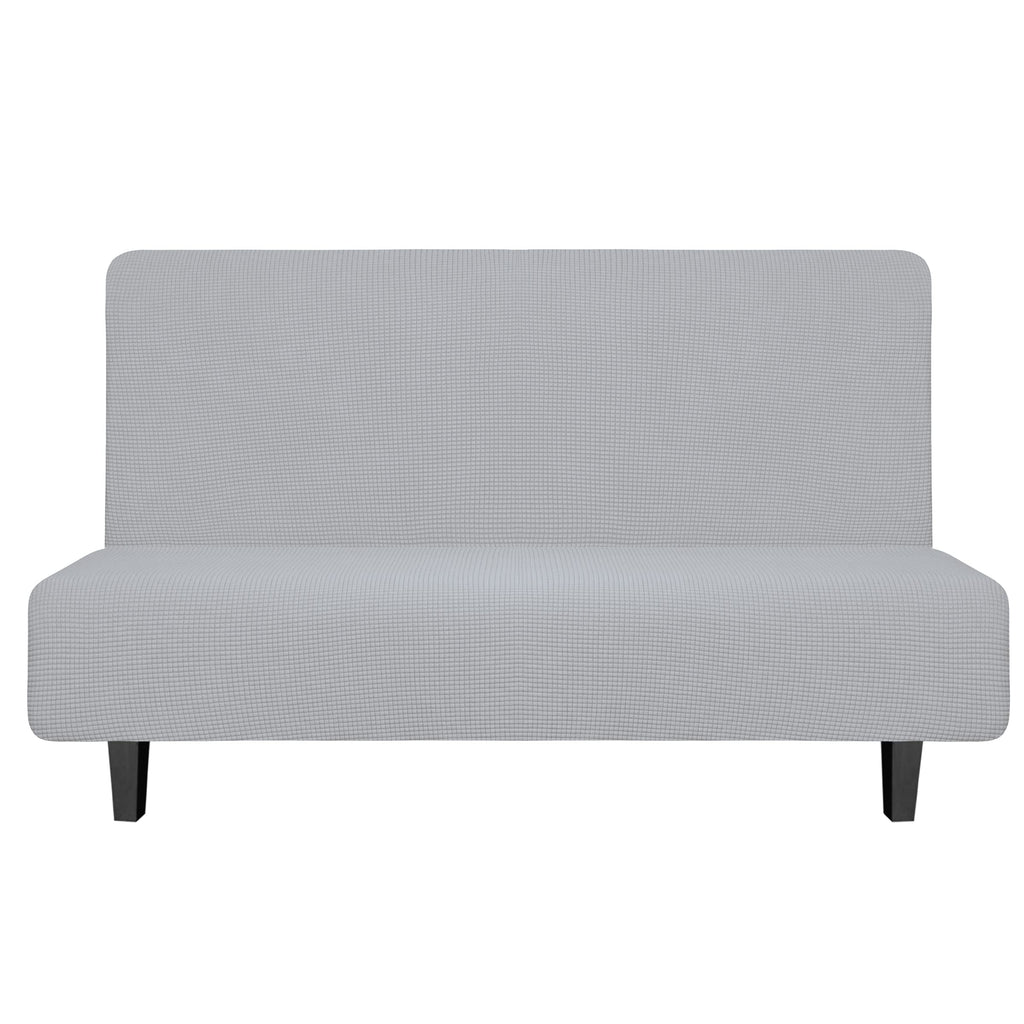 Easy-Going Stretch Futon Sofa Slipcover Armless Sofa Bed Cover Furniture Protector Without Armrests With Elastic Bottom For Kids,Soft Jacquard Fabric Small Checks(Medium Futon,Silver Gray