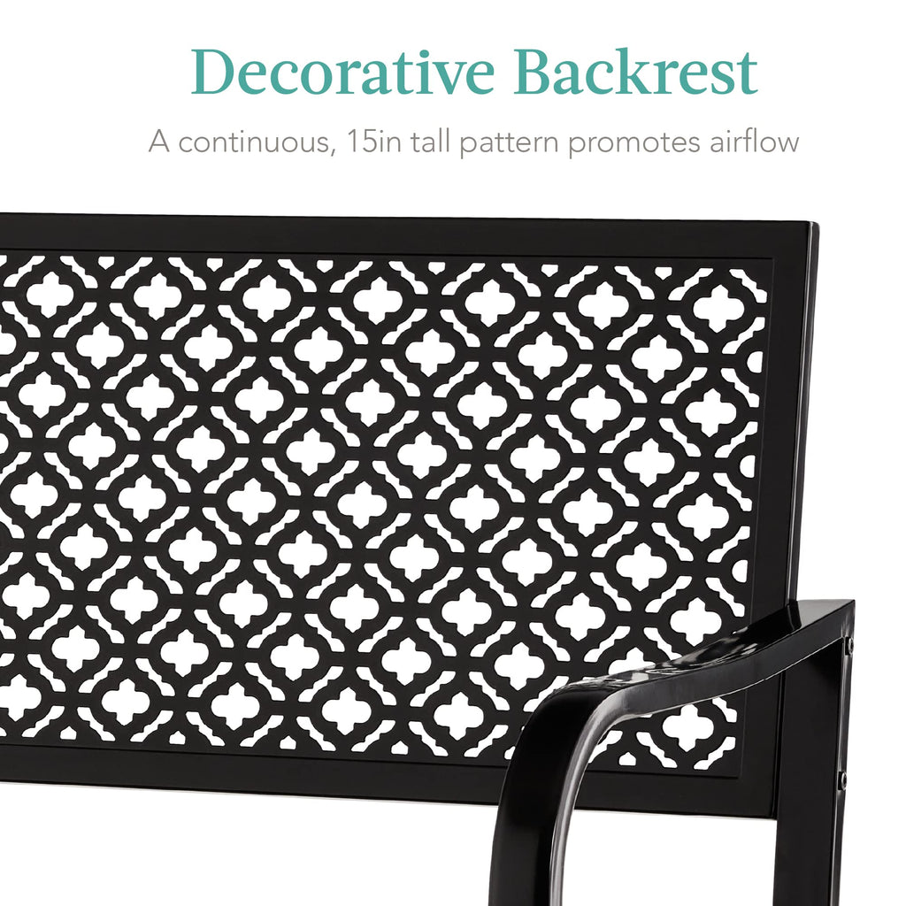 Best Choice Products Outdoor Bench 2-Person Metal Steel Benches Furniture For Garden, Patio, Porch, Entryway W/Geometric Backrest, 790Lb Capacity – Black