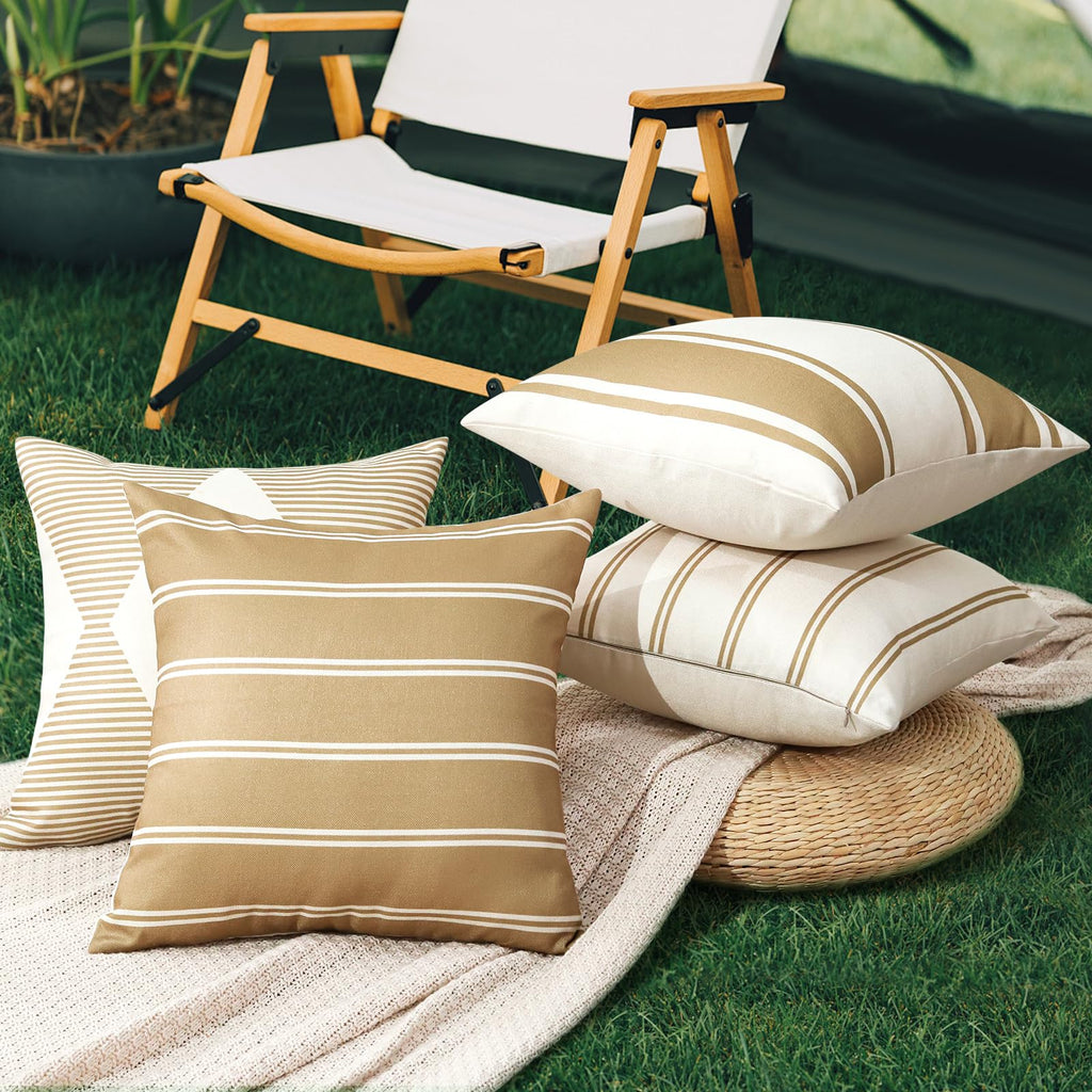 Otostar Decorative Outdoor Throw Pillow Covers 16X16 Inch Waterproof Geometry Pillow Cover Garden Cushion Case Patio Outdoor Pillows Shell For Couch Indoor Tent Park Furniture Set Of 4 (Light Coffee)