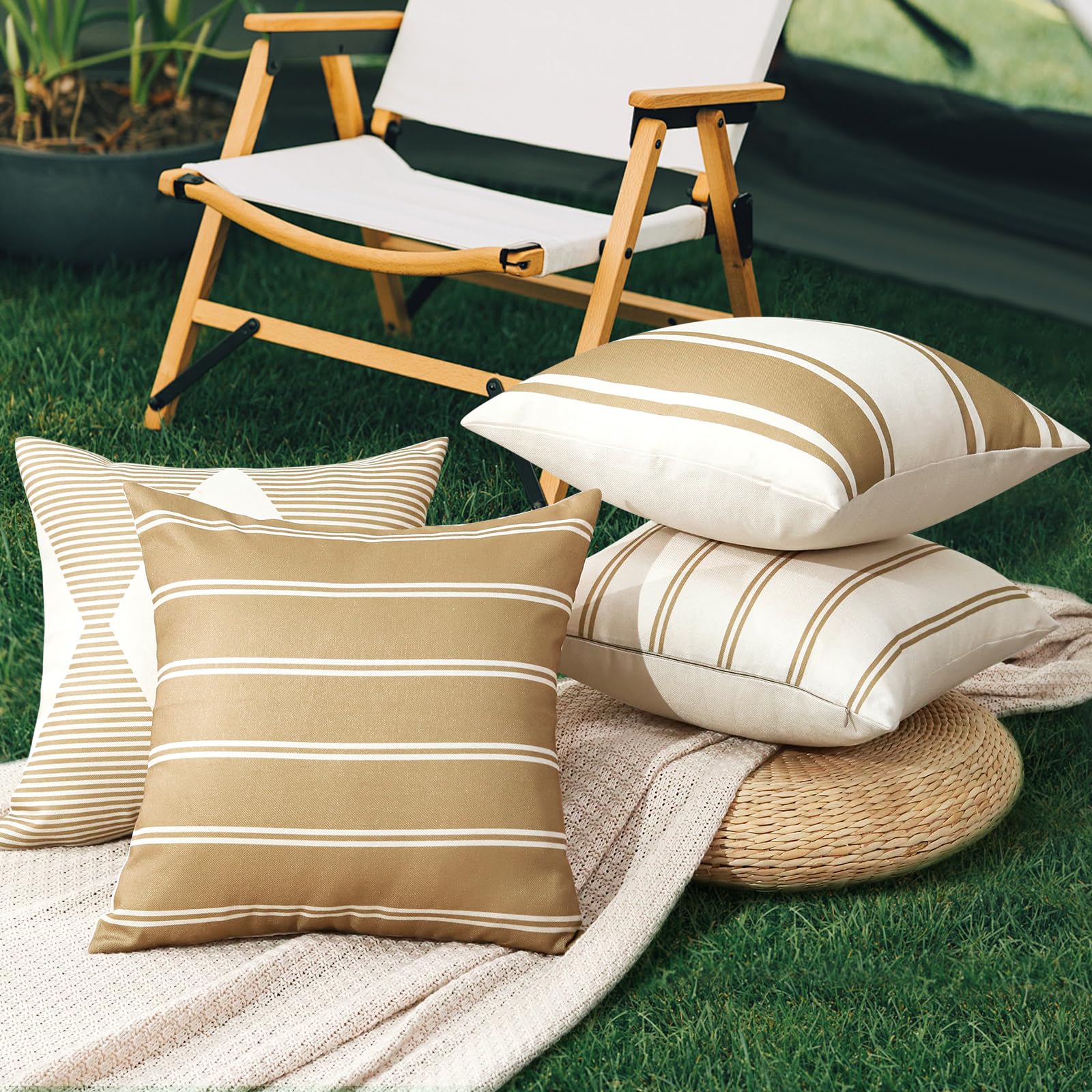 Otostar Decorative Outdoor Throw Pillow Covers 16X16 Inch Waterproof Geometry Pillow Cover Garden Cushion Case Patio Outdoor Pillows Shell For Couch Indoor Tent Park Furniture Set Of 4 (Light Coffee)