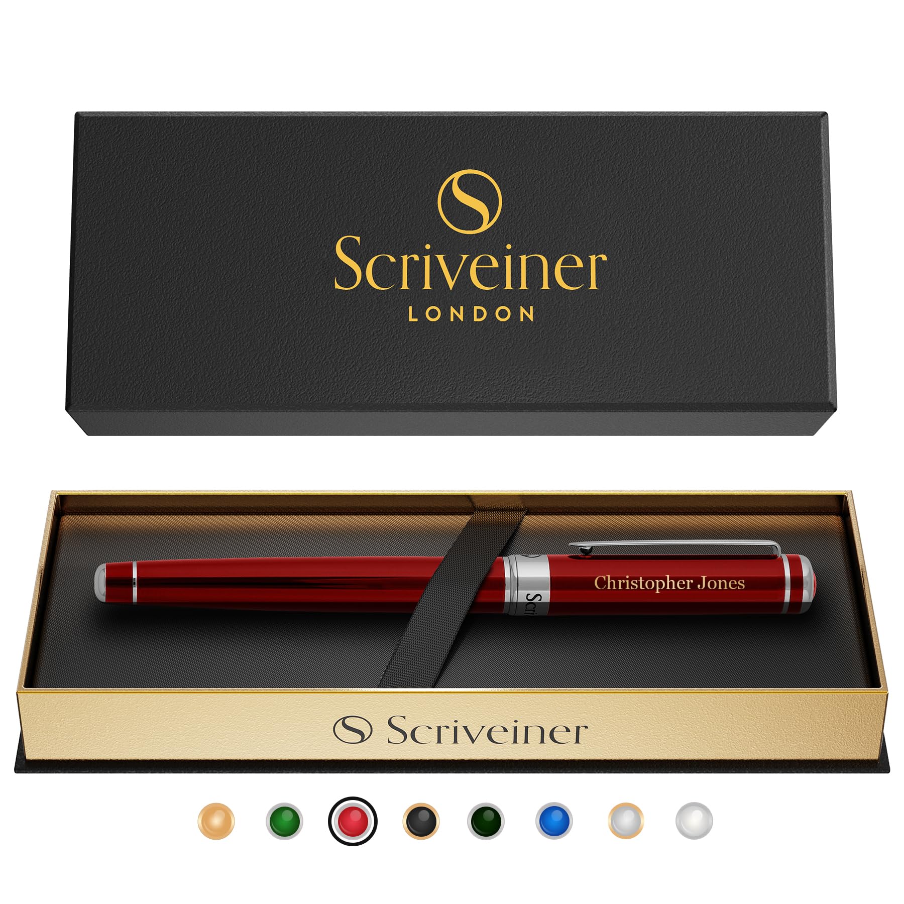 Scriveiner Personalized Deep Crimson Red Pen - Stunning Red Lacquer Luxury Pen With Chrome Finish, Schmidt Ink Refill, Best Engr