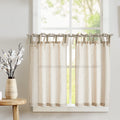 jinchan Kitchen Curtains Striped Tie Top Linen Tier Curtains 24 Inch Length Short Curtains for Bedroom Living Room Bathroom Farm