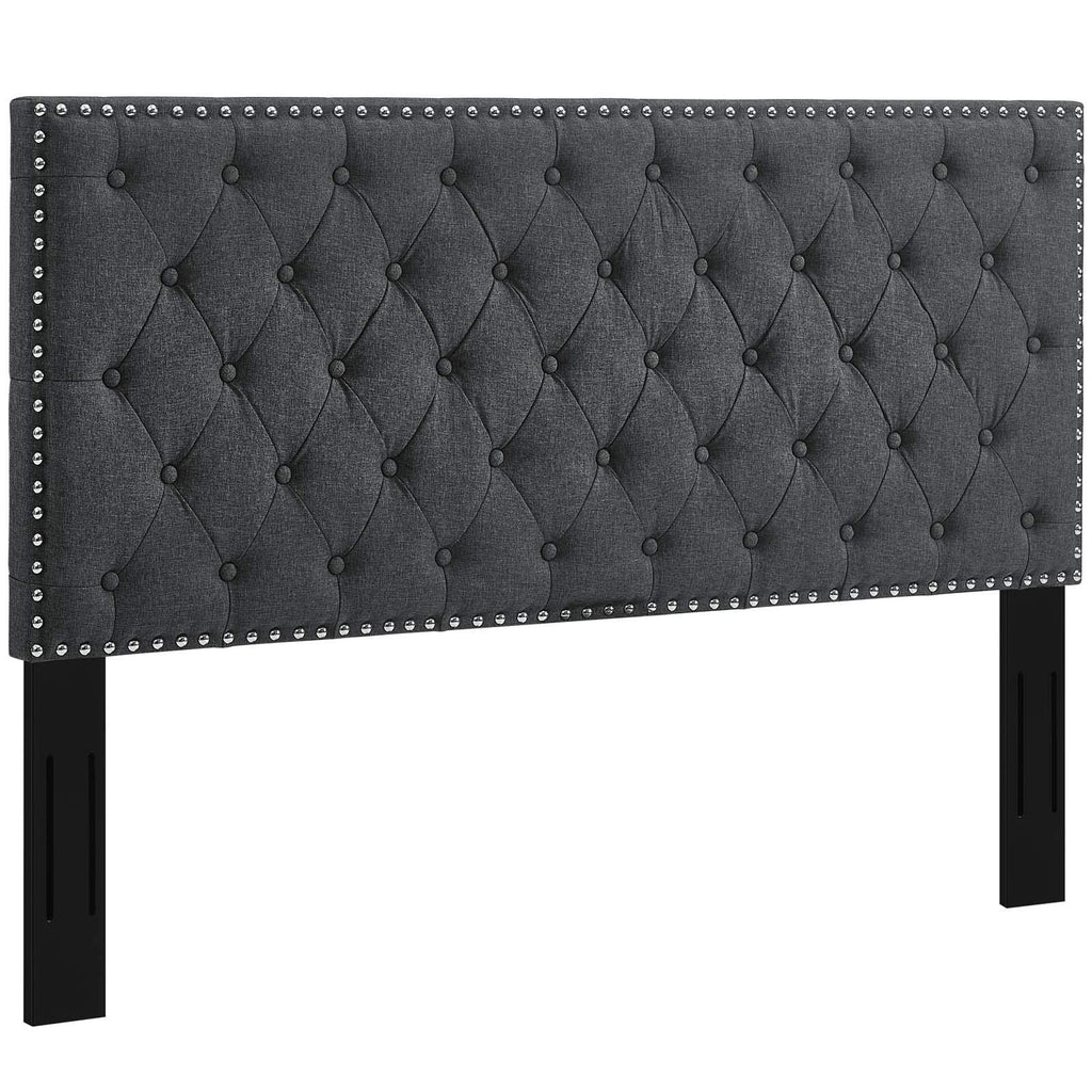 Modway Helena Tufted Button Fabric Upholstered Full/Queen Headboard With Nailhead Trim In Gray
