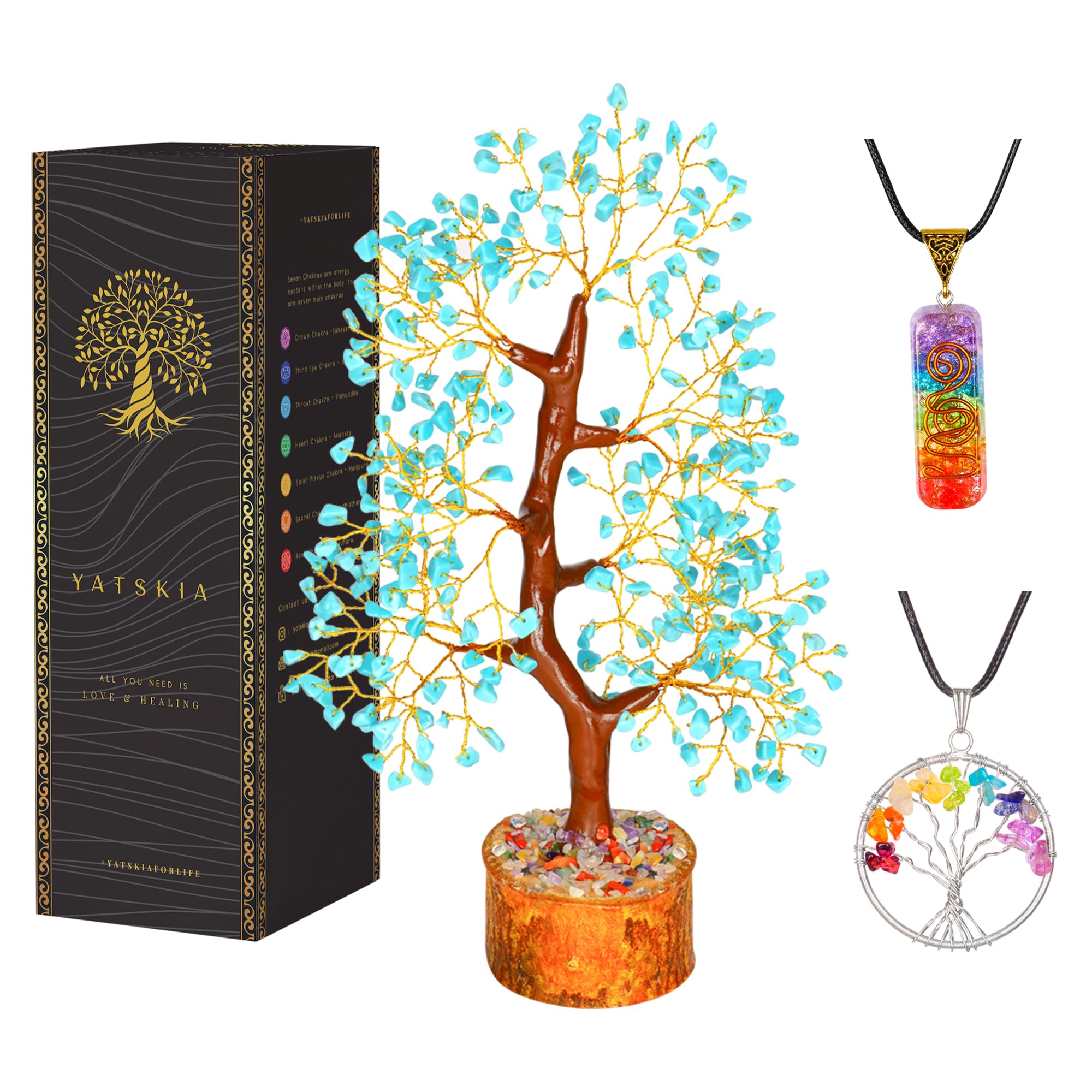 YATSKIA Tourquise Crystal Tree of Life - Turquoise Stone - Meditation Gifts - Turquoise Decor - Stones and Crystals - Spiritual 