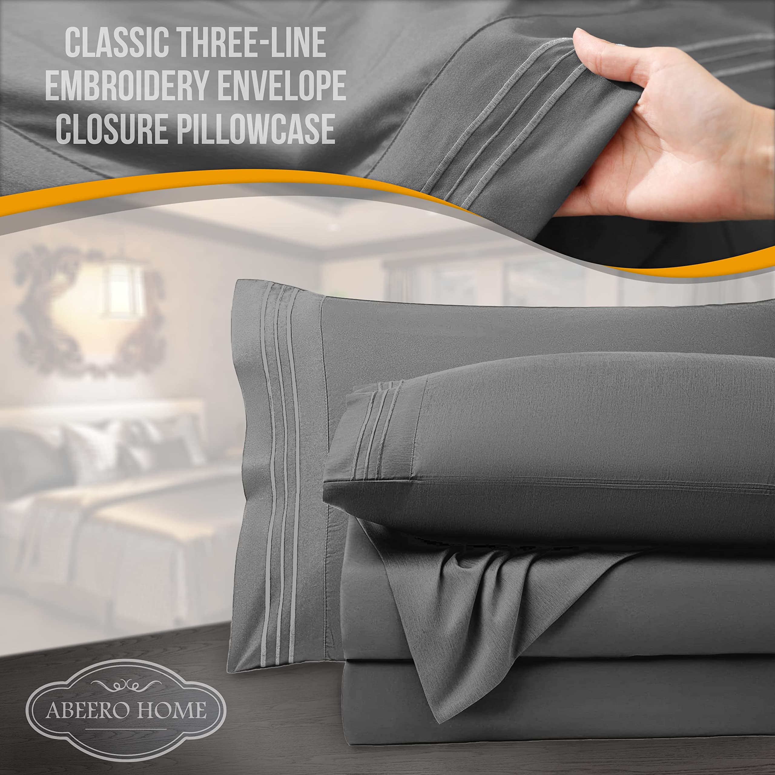 Abeero Home California King Sheet Sets - Luxury Hotel Bed Sheets - Soft Cooling Sheets With Elastic Corner Straps - Deep Pockets